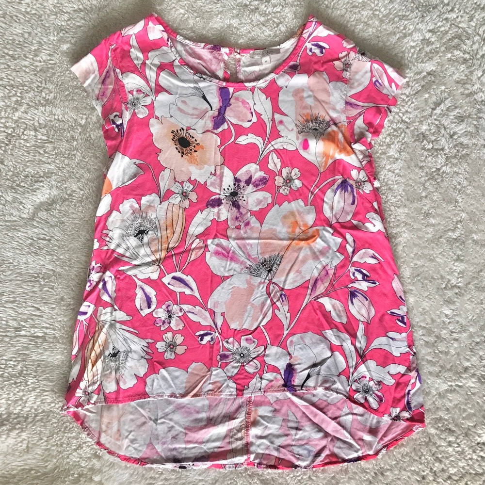 Rose & Rhyme Short Sleeve Hot Pink Floral Blouse Women’s Size Medium